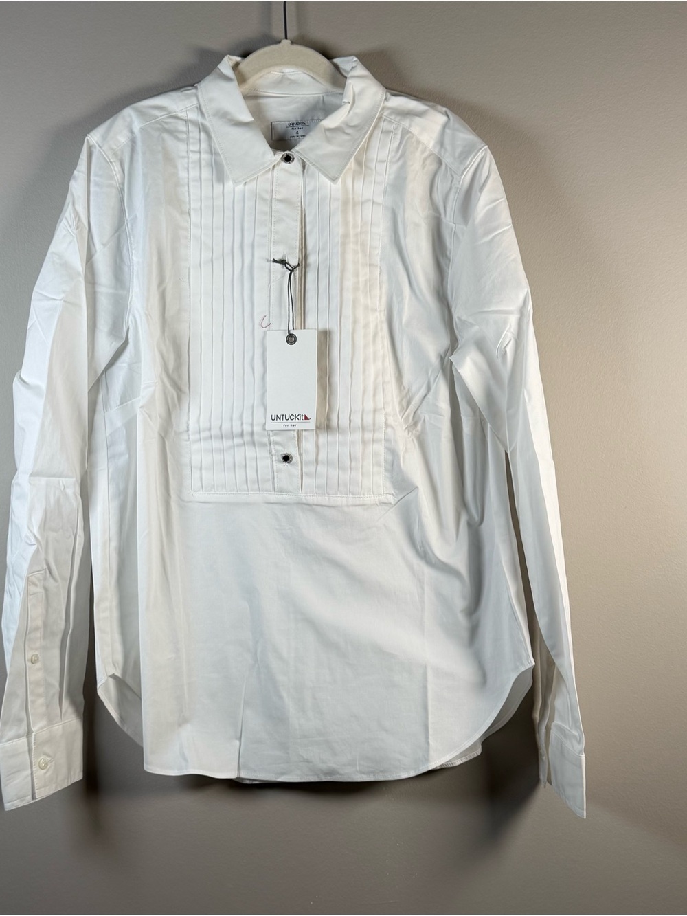 UNTUCKit White Pleated Front Long-Sleeve Dress Shirt